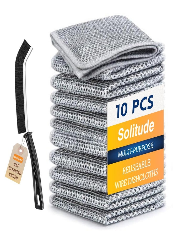 Solitude 11X Combo 10 Pack Non-Scratch Wire Dishcloth & 1 Mini Gap Cleaning Brush, Multipurpose Wire Dishwashing Rags for Wet and Dry, Easy Rinsing, Reusable, Wire Cleaning Cloth for Kitchen - Image 1